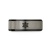 wedding bands for her – black & silver tungsten merkaba star tetrahedron wedding band