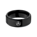 father's day present ideas – black tungsten captains hat emblem wedding band