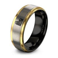best presents for him – black & gold & grey tungsten colosseum stamp ring