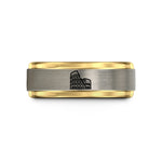 engraved ring for dad – black & gold & grey tungsten colosseum stamp wedding band