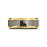 engraved ring for dad – black & gold & grey tungsten colosseum stamp wedding band