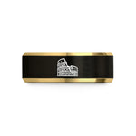 unique presents for dad – black & gold tungsten colosseum stamp wedding band