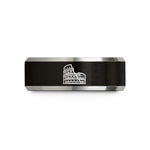 engraved ring for dad – black & silver tungsten colosseum stamp wedding band