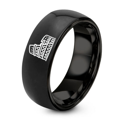 Colosseum Stamp – Tungsten Wedding Band, 8 mm, Black Comfort-Fit Unisex