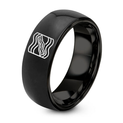 Bacon Strip Repeat – Tungsten Wedding Band, 8 mm, Black Comfort-Fit Unisex