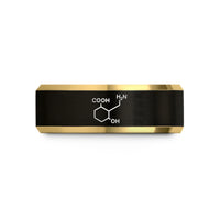 engraved rings for women – black & gold tungsten gaba molecule wedding band