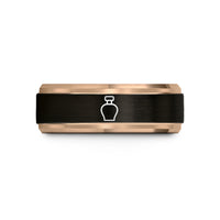 present ideas for women – black & rose gold tungsten perfume bottle wedding band