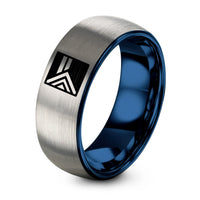 Day Mothers Gift for Sister – blue & grey tungsten progress pride flag ring