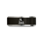 personalized jewelry for couples – black & grey tungsten inline skates wedding band