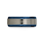engraved ring for couples – black & blue & silver tungsten longboard trucks wedding band
