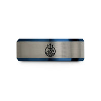 tungsten rings for men – black & blue & grey tungsten wave crest trident wedding band