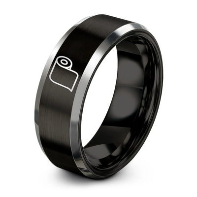 Pattern Paper Roll – Tungsten Wedding Band, 8 mm, Black, Silver Comfort-Fit Unisex