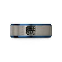 unique present for women – blue & grey tungsten bench power supply wedding band