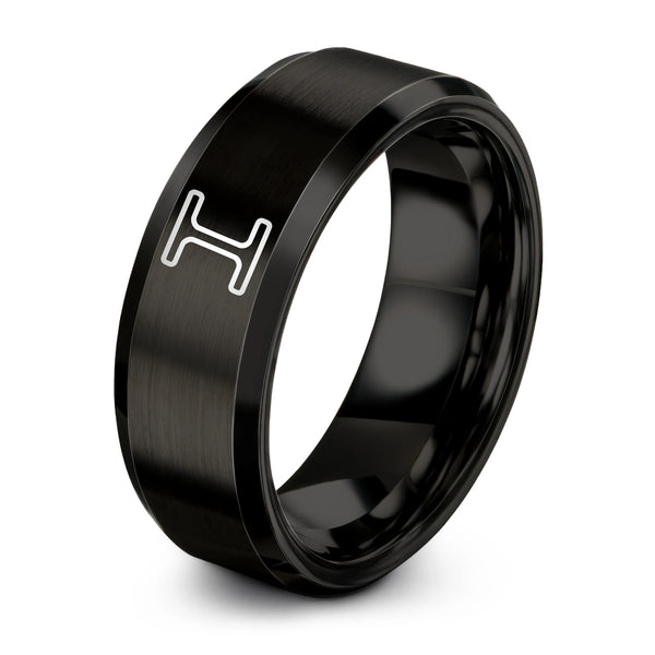 Metal I Beam – Tungsten Wedding Band, 8 mm, Black Comfort-Fit Unisex