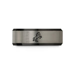 unique bands for men – black & blue & silver tungsten stallion horse rearing wedding band
