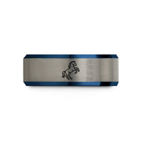 personalized jewelry for her – black & blue & grey tungsten stallion horse rearing wedding band