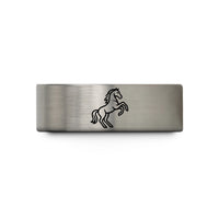 unique bands for men – gray tungsten stallion horse rearing wedding band