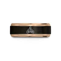 engraved presents for him – black & rose gold tungsten beast mode barbell wedding band
