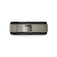 engraved presents for women – black & grey tungsten cutting torch wedding band