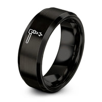 custom rings for women – black tungsten cutting torch ring