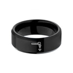 custom rings for women – black tungsten cutting torch wedding band