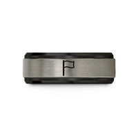 engraved rings for couples – black & grey tungsten distress flag wedding band