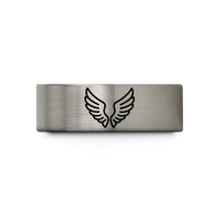 personalized jewelry for mom – gold & grey tungsten angel wings wedding band