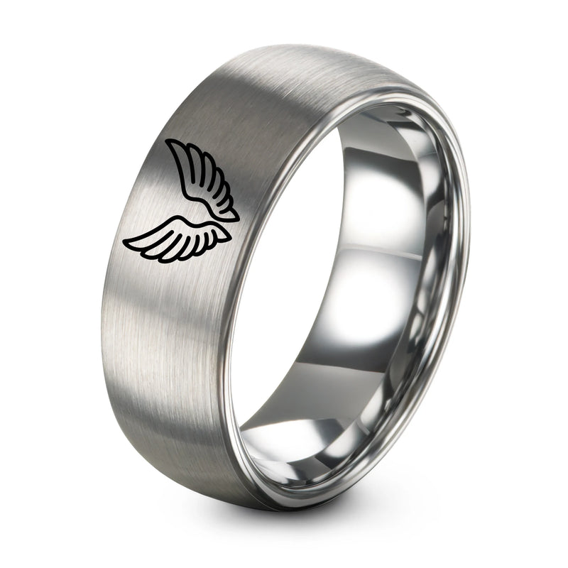 Angel Wings – Tungsten Wedding Band, 8 mm, Grey Comfort-Fit Unisex