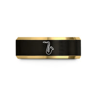 special present for mom – black & gold tungsten tenor saxophone wedding band