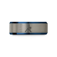 unique presents for mom – blue & grey tungsten triangle pose trikonasana wedding band