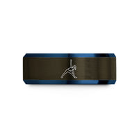 special present ideas mom – gunmetal & blue tungsten triangle pose trikonasana wedding band