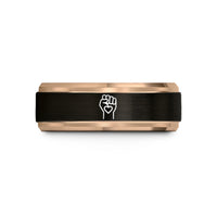 unique presents for her – black & rose gold tungsten raised fist heart wedding band