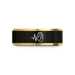 personalized mom presents – black & gold tungsten fetal heartbeat line wedding band