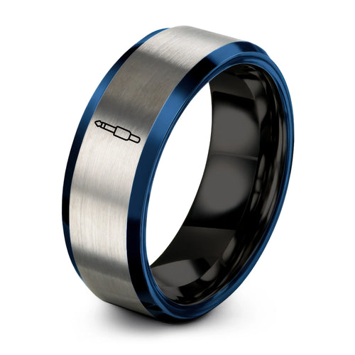 1 – Tungsten Wedding Band, 8 mm, Blue, Gray Comfort-Fit Unisex