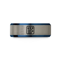 wedding bands for women – blue & silver tungsten pcb traces wedding band