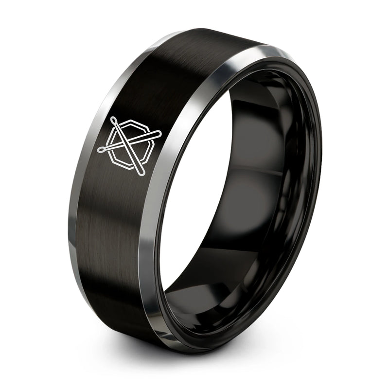 Practice Pad Sticks – Tungsten Wedding Band, 8 mm, Silver, Black Comfort-Fit Unisex