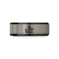 unique rings for men – black & blue & silver tungsten fishing boat wedding band