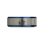 personalized presents for him – black & blue & gray tungsten fishing boat wedding band