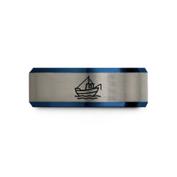 personalized presents for him – black & blue & gray tungsten fishing boat wedding band