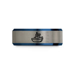 mom in family presents ideas – black & blue & silver tungsten tugboat wedding band