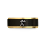 soft presents for women – black & gold tungsten marching trombone wedding band