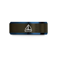 unique sister presents art – gunmetal & blue tungsten sailboat icon wedding band