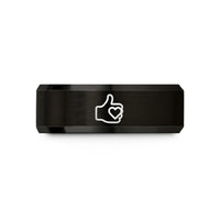 best presents for sisters – black tungsten thumbs up heart wedding band