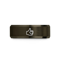 unique presents for siblings – gunmetal & rose gold tungsten thumbs up heart wedding band