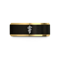 best anniversary present ideas – black & gold tungsten rod of asclepius wedding band