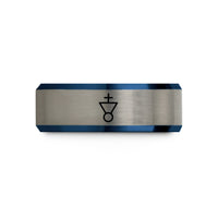engraved rings for couples – black & blue & silver tungsten sulfur wedding band