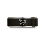 personalized presents for mom – black & silver tungsten hummingbird flight flower wedding band