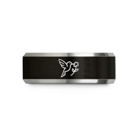 personalized presents for mom – black & silver tungsten hummingbird flight flower wedding band