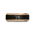 personalized presents for mom – black & rose gold tungsten hummingbird flight flower wedding band