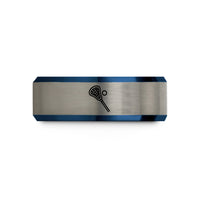 presents for sports moms – black & blue & grey tungsten lacrosse stick ball wedding band